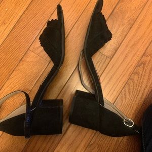 Black Flat suede sandals with frills